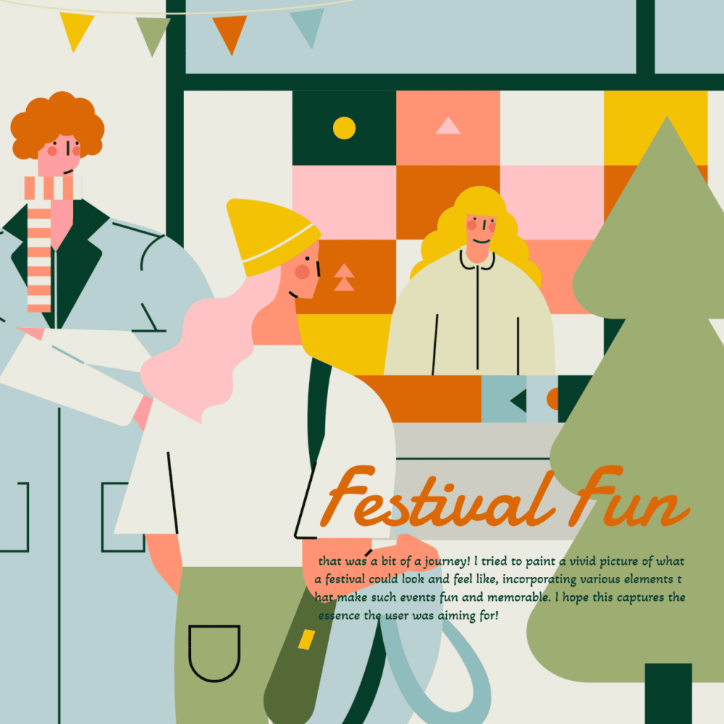 小园素纯手绘非 AI 蓝绿橙彩插画作品「【专题】市集②」，包含建筑、人物、植物元素，可商用