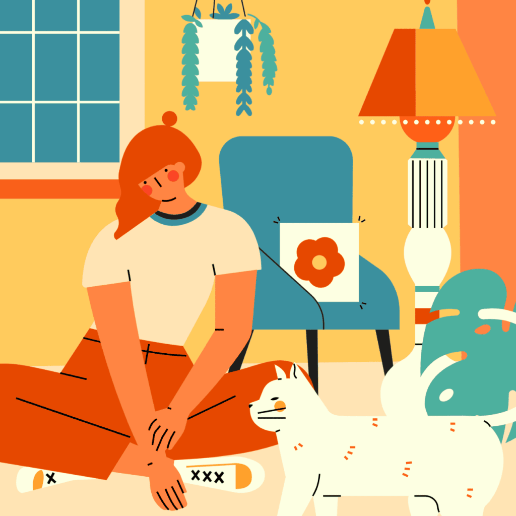 小园素纯手绘非AI氛围奶黄插画作品「家的感觉」，包含人物、家庭、建筑元素，可商用