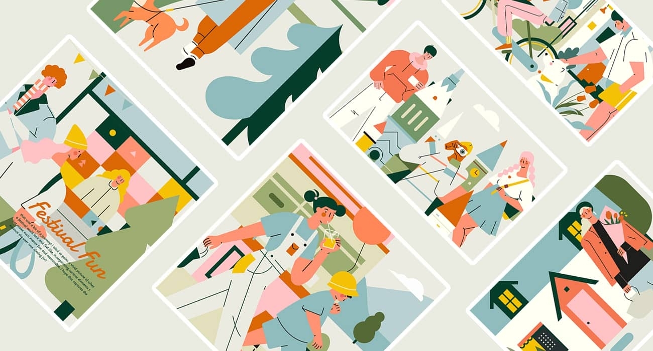 蓝绿橙彩：低饱和绿蓝，暖金点缀