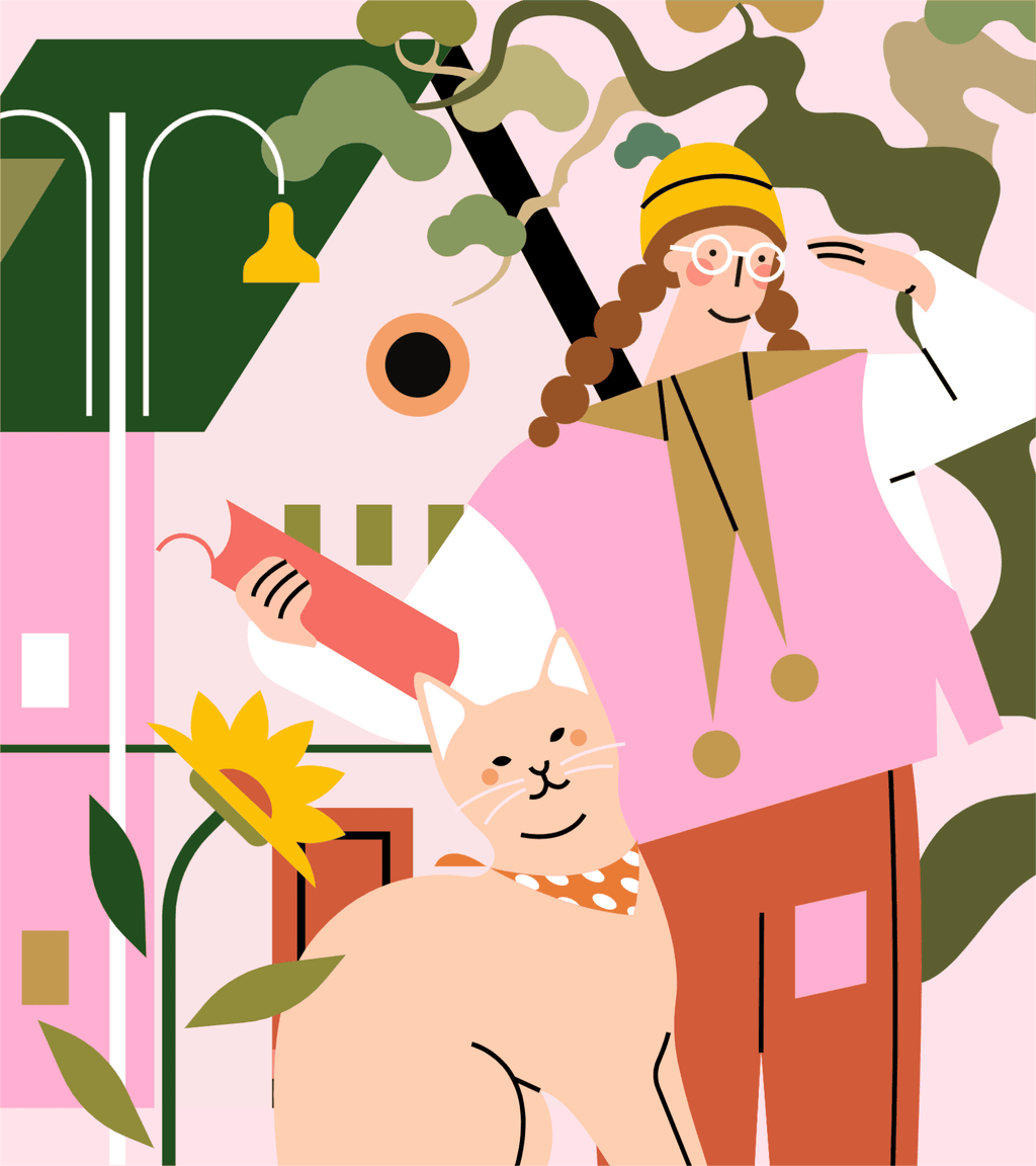 小园素纯手绘非 AI 插画「光阴好②」矢量上色版，由小园素元素组合而成，「蜜桃金粉」配色，可编辑可商用