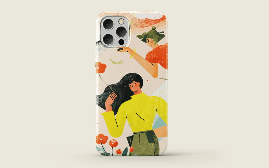 小园素纯手绘扁平风插画「花漾趣玩②」商业应用展示，用于手机壳插画设计，可商用