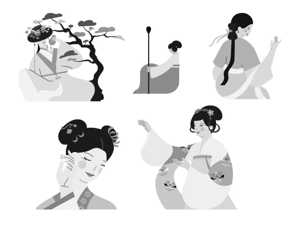 小园素纯手绘非AI古风插画作品「任天真｜唐诗系列①」，SVG 矢量元素展示，可编辑可商用