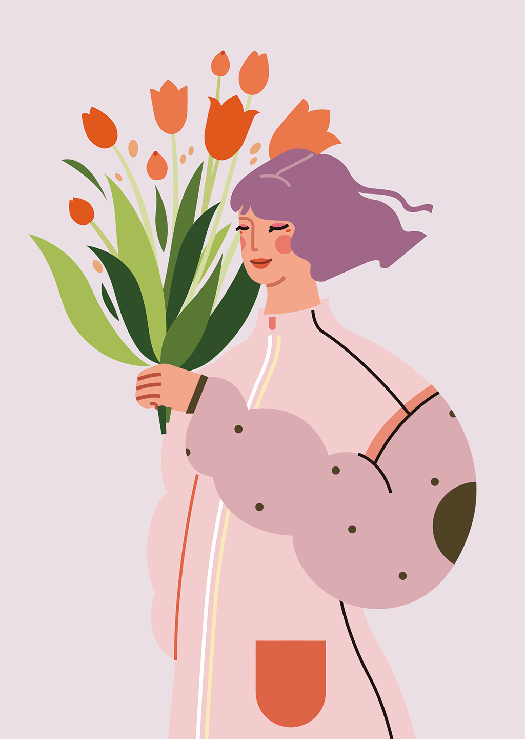 小园素纯手绘扁平风日历插画作品「三月」矢量上色版，由小园素元素组合而成，可编辑可商用